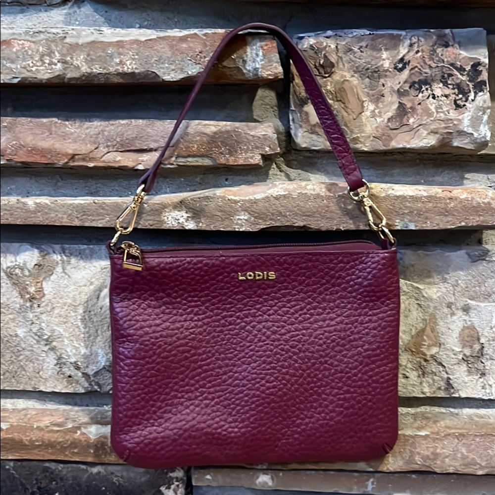 Lodis Purple Pebbled Leather Mini Shoulder Bag